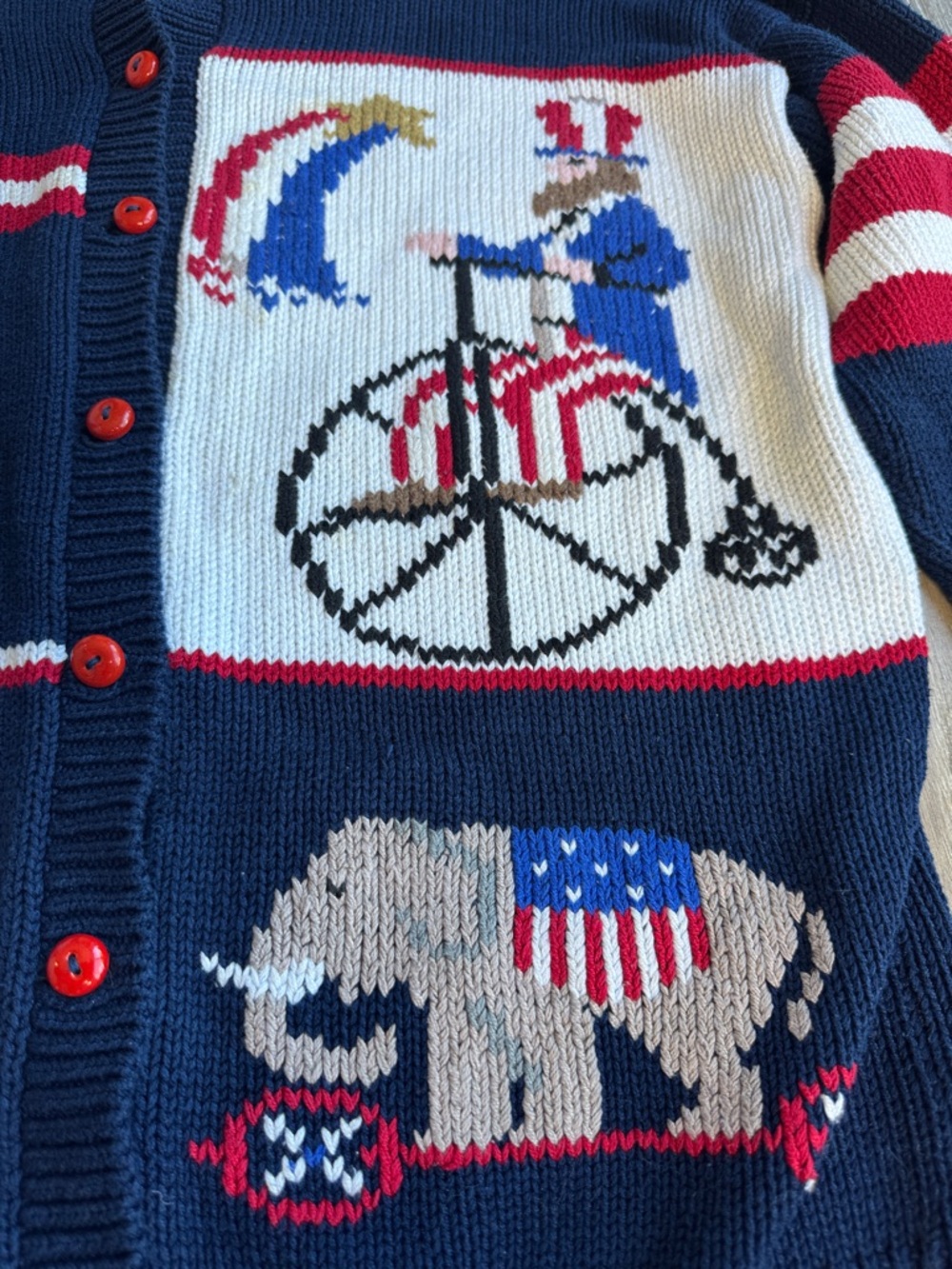 South Cotton Fourth of July Navy Hand-Knitted Cotton Sweater 0468 - Picture 3 of 10